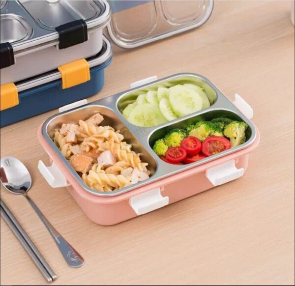 3-Compartment Stainless Steel Lunch Box | Leak-Proof, BPA-Free, Removable Tray, Freezer & Dishwasher Safe - Image 9