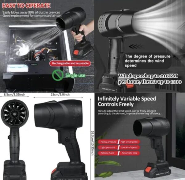 Handheld Electric Portable Air Blower | Cordless Turbo Jet Blower 48V Battery, High-Power Brushless Motor, Multipurpose for Car, Home & Computer Cleaning - Image 3