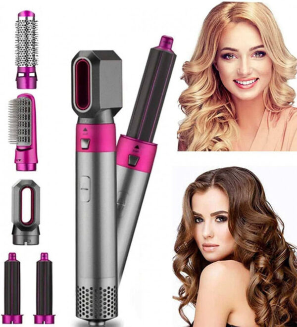 5 in 1 Hair Dryer Brush Styler – Hot Air Brush with Interchangeable Attachments for Drying, Curling, Straightening & Volumizing
