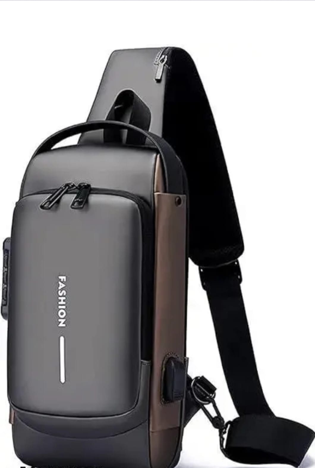 Anti-Theft Sling Bag with Number Lock – Blue & Brown Crossbody Travel Bag